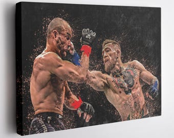 Conor McGregor vs Eddie Alvarez UFC Leinwand Kunstdruck - MMA Kampf Poster für Man Cave, Home Gym oder Sport Fan Wanddekoration