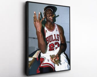 Póster de lienzo autografiado de Michael Jordan: mate de los Chicago Bulls, decoración de pared, leyenda de la NBA