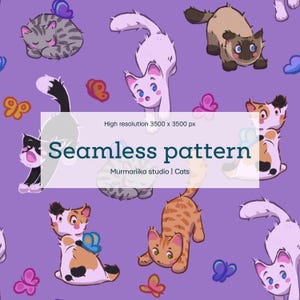 Digitale Katzen Musterdesign für Kinderprodukte, sich wiederholende Fliese für Stoff, Verpackung, kommerzielle Nutzung