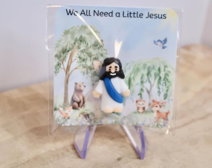 Mini Jesus Figure with Notecard "We All Need a Little Jesus"
