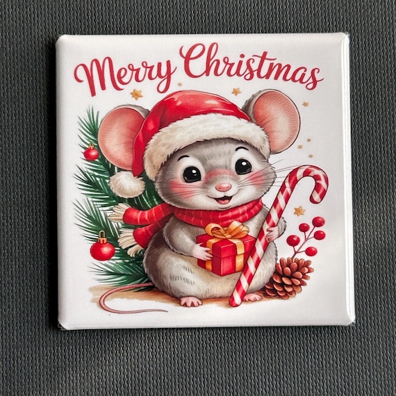 Mouse Christmas Magnet – Santa Hat, Candycane