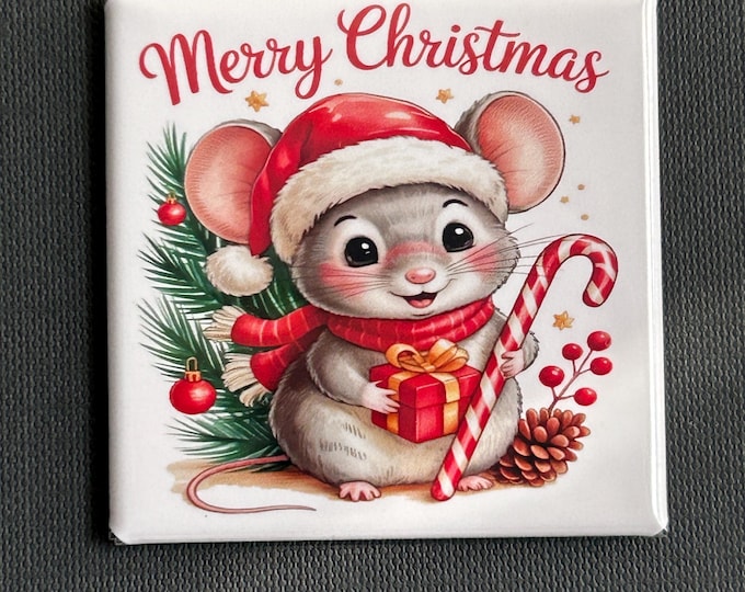 Mouse Christmas Magnet – Santa Hat, Candycane