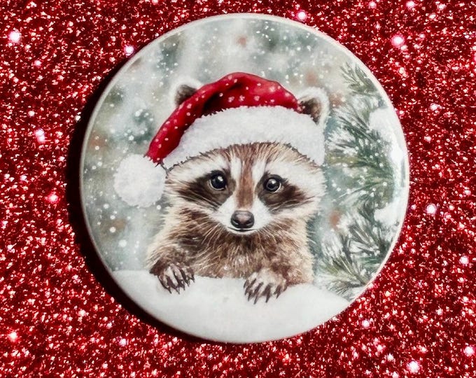 Raccoon With Santa Hat Magnet - Adorable Holiday Decor