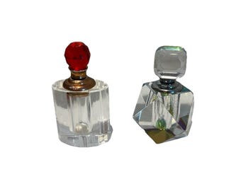 Oleg Cassini Veel van 2 kristallen kleine parfumflesjes glas Dauber geometrische vorm