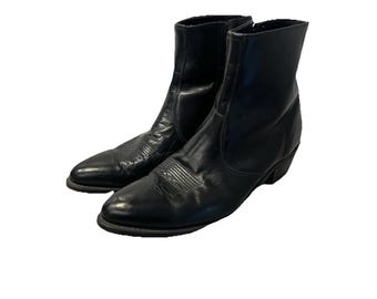 Botines vaqueros Laredo para hombre, talla 10.5 EE, ancho, cuero negro, cremallera lateral, fabricados en EE. UU. - Estilo vintage