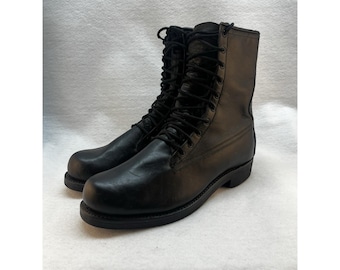 Addison Shoe Company 1971 Black Leather Boots Size 10D Panco Soles VTG- Military