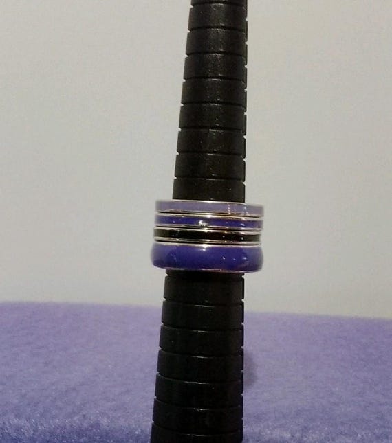 Four Stackable Silver-toned Purple, Black Enamel … - image 3