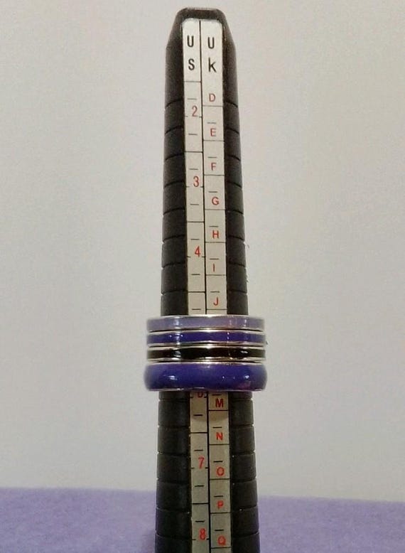 Four Stackable Silver-toned Purple, Black Enamel … - image 2