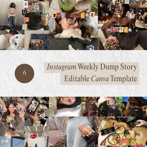 May include: A collage-style image with lifestyle elements. Text includes "Instagram Weekly Dump Story Editable Canva Template", "This Week", and "Three". The image features food, accessories, and a cat. The overall aesthetic suggests a weekly summary.