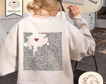 Follow Your Heart Map Design Sweatshirt, Love Labyrinth Art Gildan