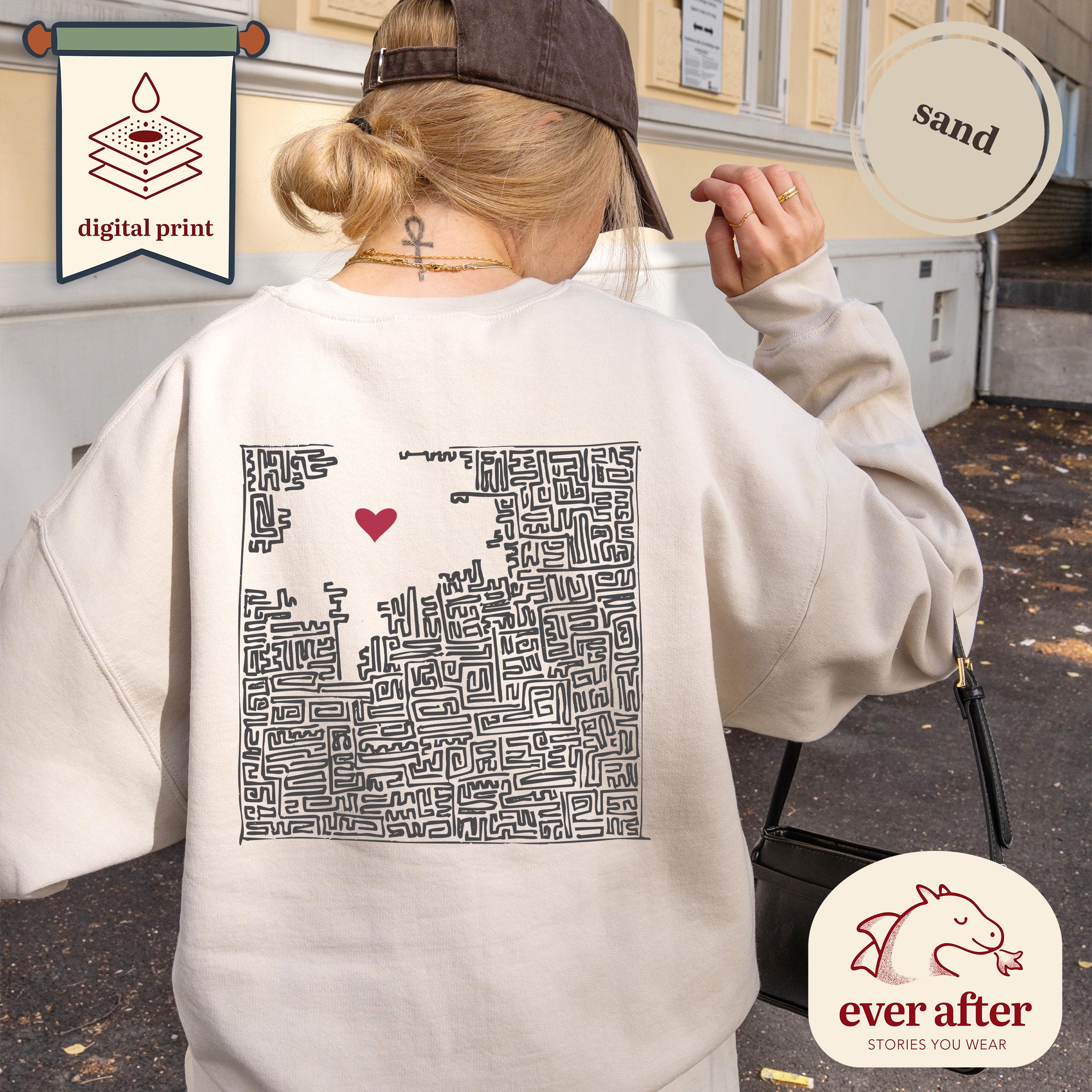 Follow Your Heart Map Design Sweatshirt, Love Labyrinth Art Gildan