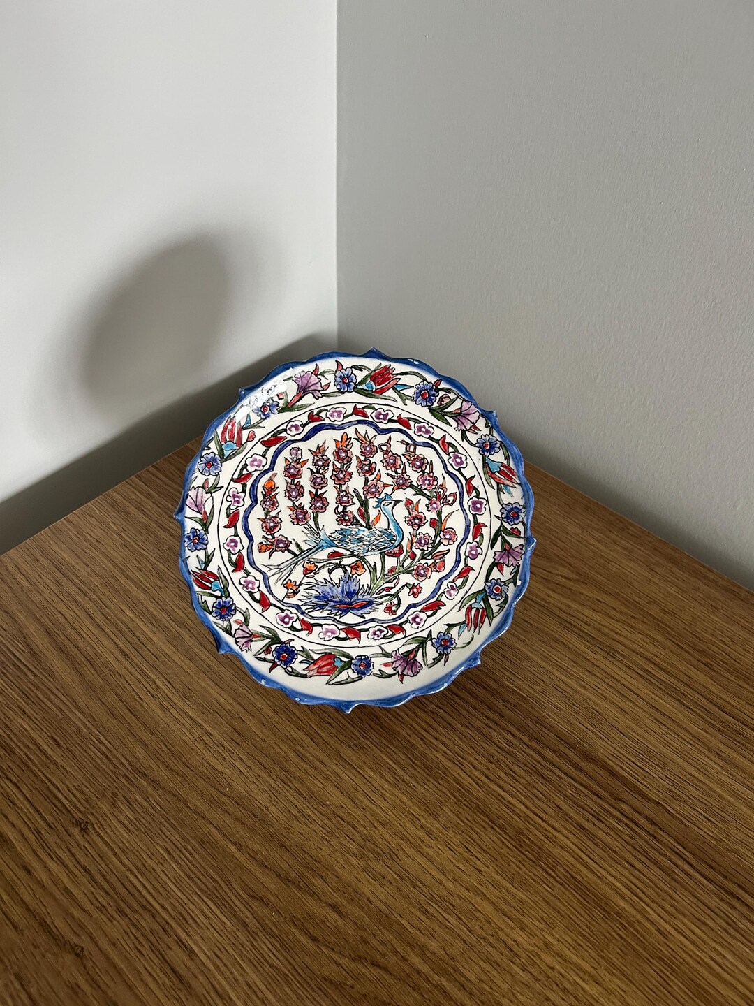 Handmade Iznik Cini Plate Peacock Pattern Traditional Turkish Ceramic ...