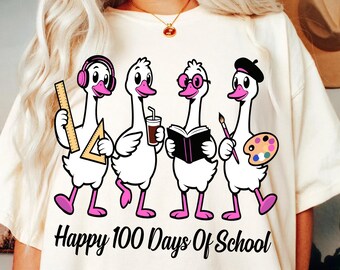 Rosa Gans Glückliche 100 Tage Schule PNG, Dumme lustige Gans Lehrer Design, niedliche Kokette Schule PNG, 100.