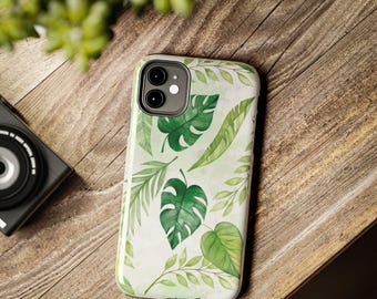 Groen telefoonhoesje met tropische bladeren | Monstera-palmbladontwerp