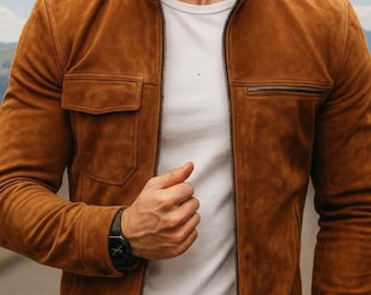 Handmade Genuine  Suede Jacket for Men – Classic Tan Casual Style