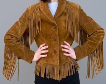 Women’s Brown Suede Fringe Jacket – Western Boho Style Coat