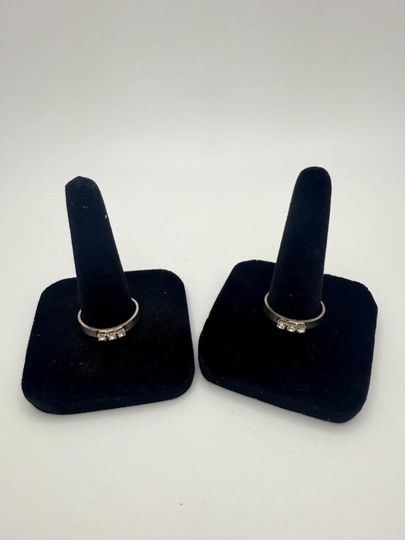 Silver 3 Stone Rinestone Ring Expandable - image 2