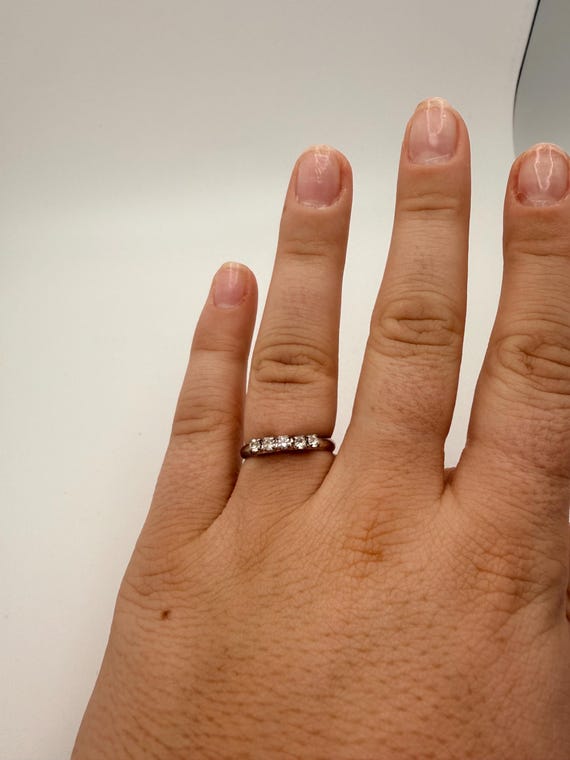 Silver 5 Stone Rinestone Ring Expandable - image 3