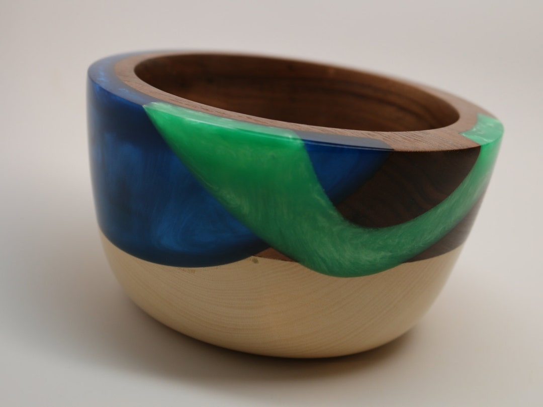 Handcrafted Wooden Bowl Black Walnut and Holly Woods With a Etsy