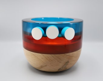 Artistic Maple Wood Bowl with Colorful Resins and White Dots - Handcrafted Art Gift for Any Occasion Holiday