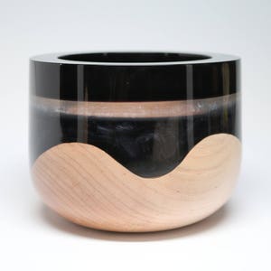 Handcrafted Turned Carved Wooden Bowl of Maple Pearl Black Resin Housewarming, Wedding Birthday Holiday Gift Collectible Art Gift Box Added image 2