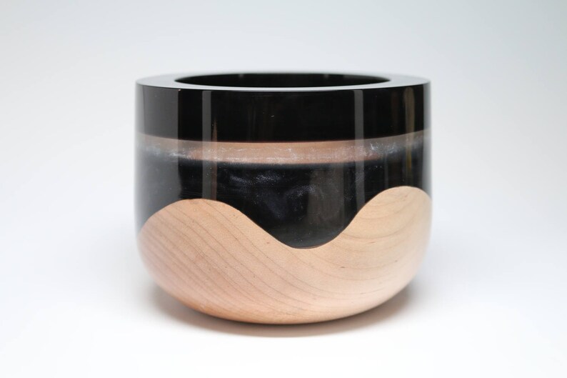 Handcrafted Turned Carved Wooden Bowl of Maple Pearl Black Resin Housewarming, Wedding Birthday Holiday Gift Collectible Art Gift Box Added image 2