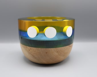 Artistic Maple Wood Bowl with Colorful Resins and White Dots - Handcrafted Art Gift for Any Occasion Holiday