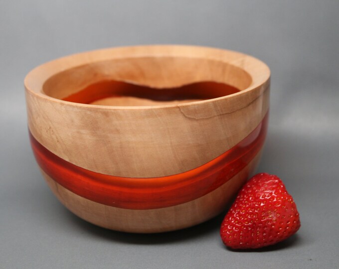 Handcrafted Wooden Bowl Made of Maple Wood Turned and Carved & Dazzling