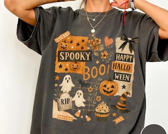 Halloween-Shirt, Retro-Halloween-T-Shirt, Vintage-Halloween-T-Shirt mit Grafik, Grusel-Shirt, Comfort Colors®-T-Shirt, Oversized-Halloween-Shirt