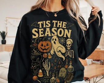 Vintage Halloween-Sweatshirt, Halloween-Geister-Shirt, Retro-Halloween-Sweatshirt, Gruselpullover, Kürbis-Geister-Rundhalsausschnitt, Herbstshirt