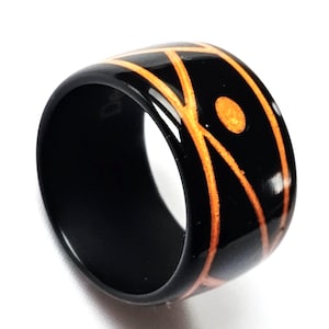 rsz85 Design ring, statement ring, black, 3D printed special resin, 14 mm wide, 19 mm diameter = ring size 60, extravagant, HH color system inlays, waterproof