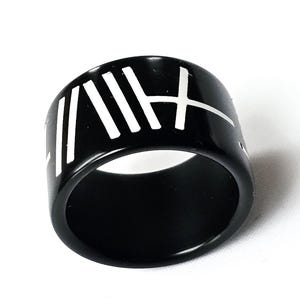 rsz84 Design ring, statement ring, black, 3D printed special resin, 14 mm wide, 19 mm diameter = ring size 60, extravagant, polymer ceramic inlays