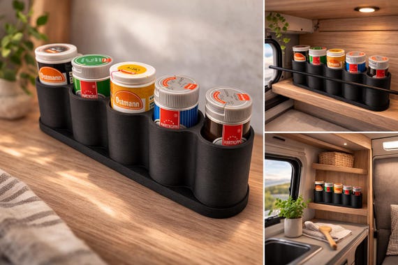 Gewürzdosenhalter für Ostmann | Hartkorn – Gewürz Organizer Küche & Wohnmobil – Wohnwagen Gewürzhalter – Vanlife Küchen Organizer