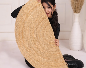 Paillasson demi-lune en jute tissé à la main, tapis d'entrée demi-cercle tressé par Textile Taller