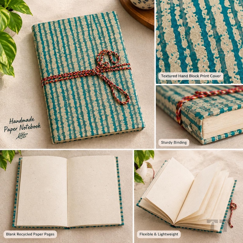 Indian Block Print Fabric Journal, Handmade Blank Notebook, Travel ...