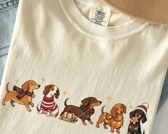 Christmas Dog Shirt, Dachshund Tee, Comfort Colors Shirt, Wiener Dog Gift, Dog Mom Christmas, Holiday Graphic Tee, Cute Xmas Gift, Dog Gift