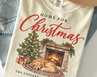 Vintage Christmas Shirt, Cozy Golden Retriever Christmas Tee, Comfort Colors Xmas Shirt, Rustic Holiday Gift, Retro Christmas Dog Lover Tee