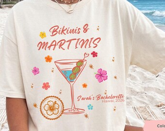 Custom Bikinis and Martinis Bachelorette Shirt, Hawaii Beach Bach Tee, Coastal Bridal Party Shirt, Last Splash Vacation Tee