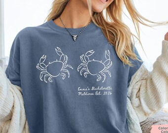 Custom Crab Bachelorette Shirt, Beach Bach Party Tee, Maldives Last Splash Shirt, Bridesmaid Coastal Trip Comfort Colors Tee