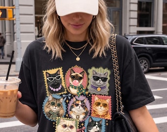 Comfort Colors Retro Cat Shirt, Cool Cats Sunglasses Tee, Groovy Cat Mom Gift, Funky 70s Kitty Graphic, Colorful Cat Lover Aesthetic Tee