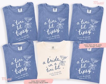 Bride In A Tini Bit Shirt, A Tini Bit Tipsy Tee, Martini Bachelorette Shirts, Personalized Comfort Colors Bridal Party Gift Tee