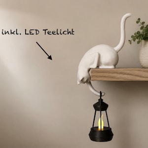 Katze mit Laterne Regal Deko, Nachtlicht mit LED, Geschenk für Katzenliebhaber, Buch & Leseratten, Einzugsgeschenk, Bücherregal Deko