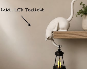 Cat with Lantern Shelf Decoration, LED Night Light, Gift for Cat Lovers, Bookworms & Readers, Housewarming Gift, Bookshelf Decoration