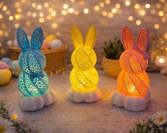 Easter bunny with LED light, Easter decoration figure for table & shelf, spring decoration, Easter gift idea, 3D printed decoration in many colors