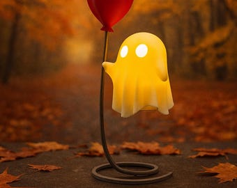 Glowing Ghost with Balloon | 3D Printed Halloween Decoration Figure | LED Tealight Holder | Luminous Autumn Table Decoration | Gift Idea