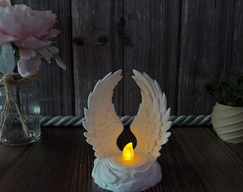 Angel Wings LED Tealight Holder 3D Printed – Angel Wings LED Decoration made of PLA | Memorial Light | Guardian Angel Gift