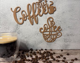 Coffee Wall Decor Kitchen Lettering Set “But First Coffee” – Coffee Sign – Coffee Lover Gift – 2-Piece – 3D Print
