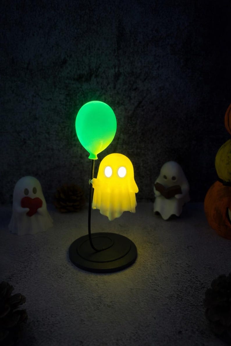 Glowing Ghost with Balloon | 3D Printed Halloween Decoration Figure | LED Tealight Holder | Luminous Autumn Table Decoration | Gift Idea Glow in the Dark