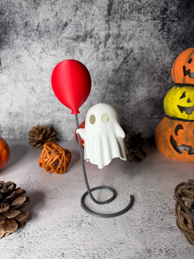 Glowing Ghost with Balloon | 3D Printed Halloween Decoration Figure | LED Tealight Holder | Luminous Autumn Table Decoration | Gift Idea image 15
