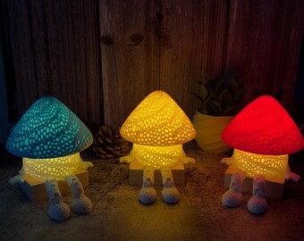 Light-up mushroom lamp with movable legs, 3D printed autumn decoration, mushroom gift idea, table decoration, night light, storage container